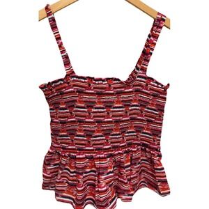Y2K LOFT Smocked Peplum Tank Top S Boho Festival Stripe Early 2000s